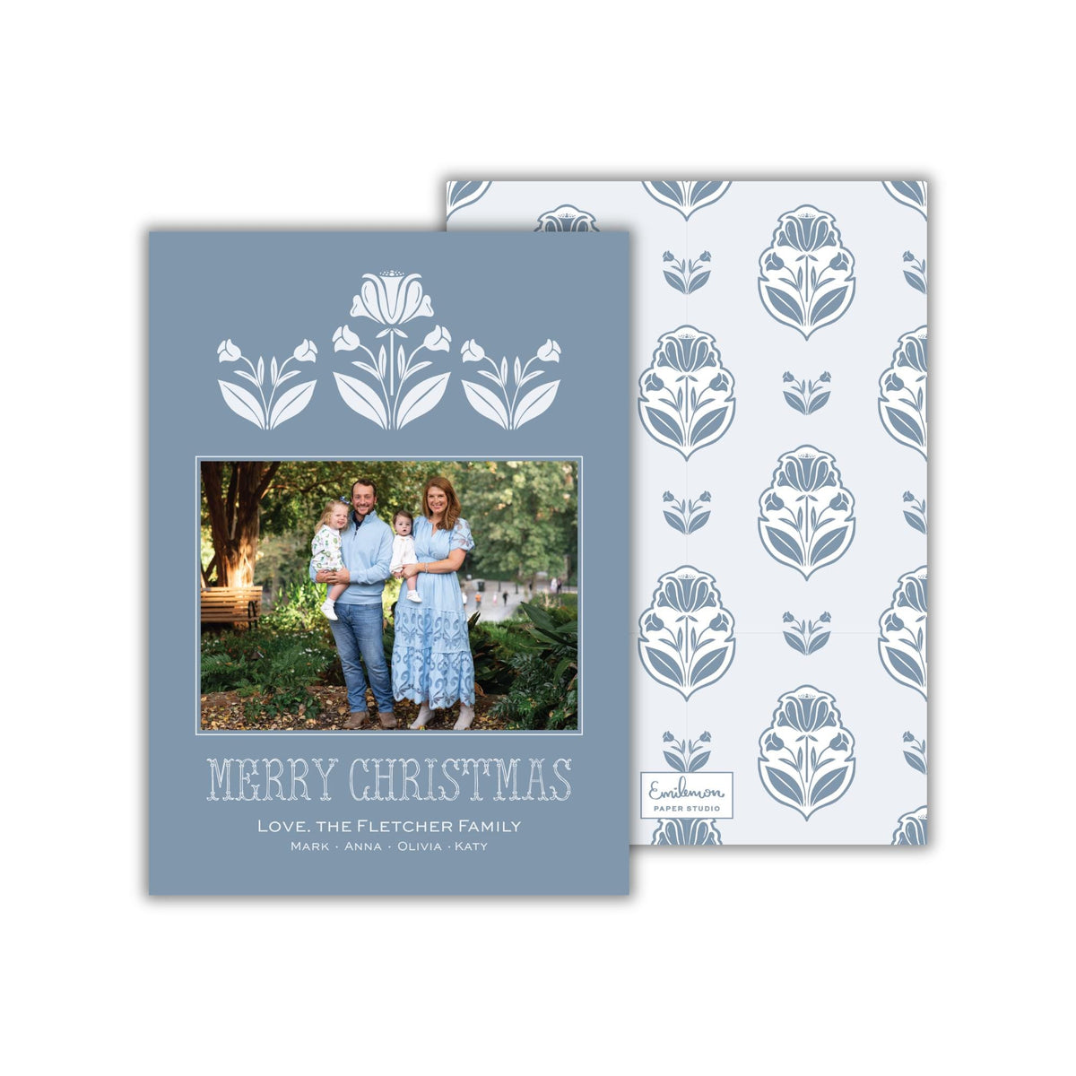 Block Print Christmas Card - Blue