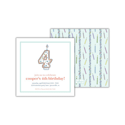 The image is a birthday invitation for a 4th birthday celebration.