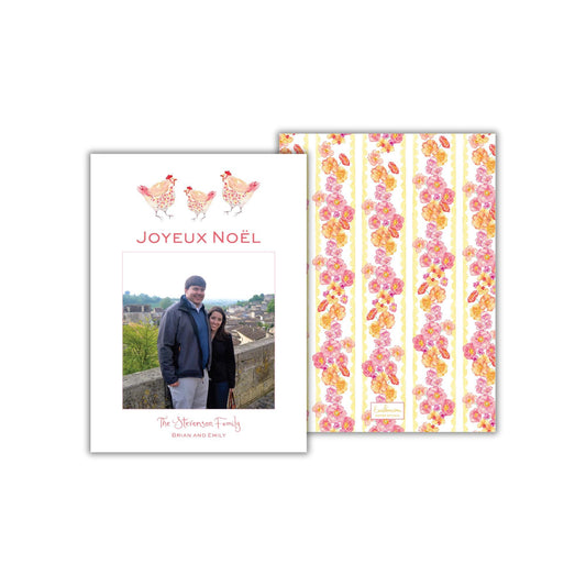 The image is a greeting card featuring a couple standing together in front of a scenic background.