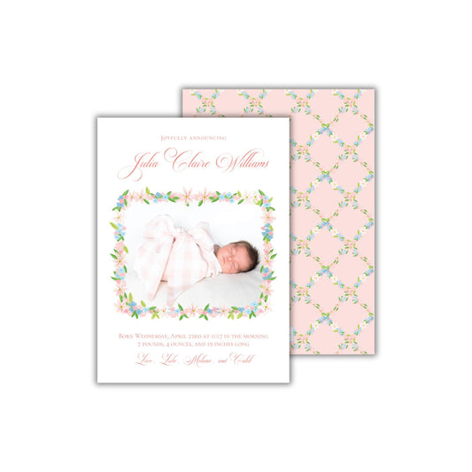 a birth card with a photo of a baby