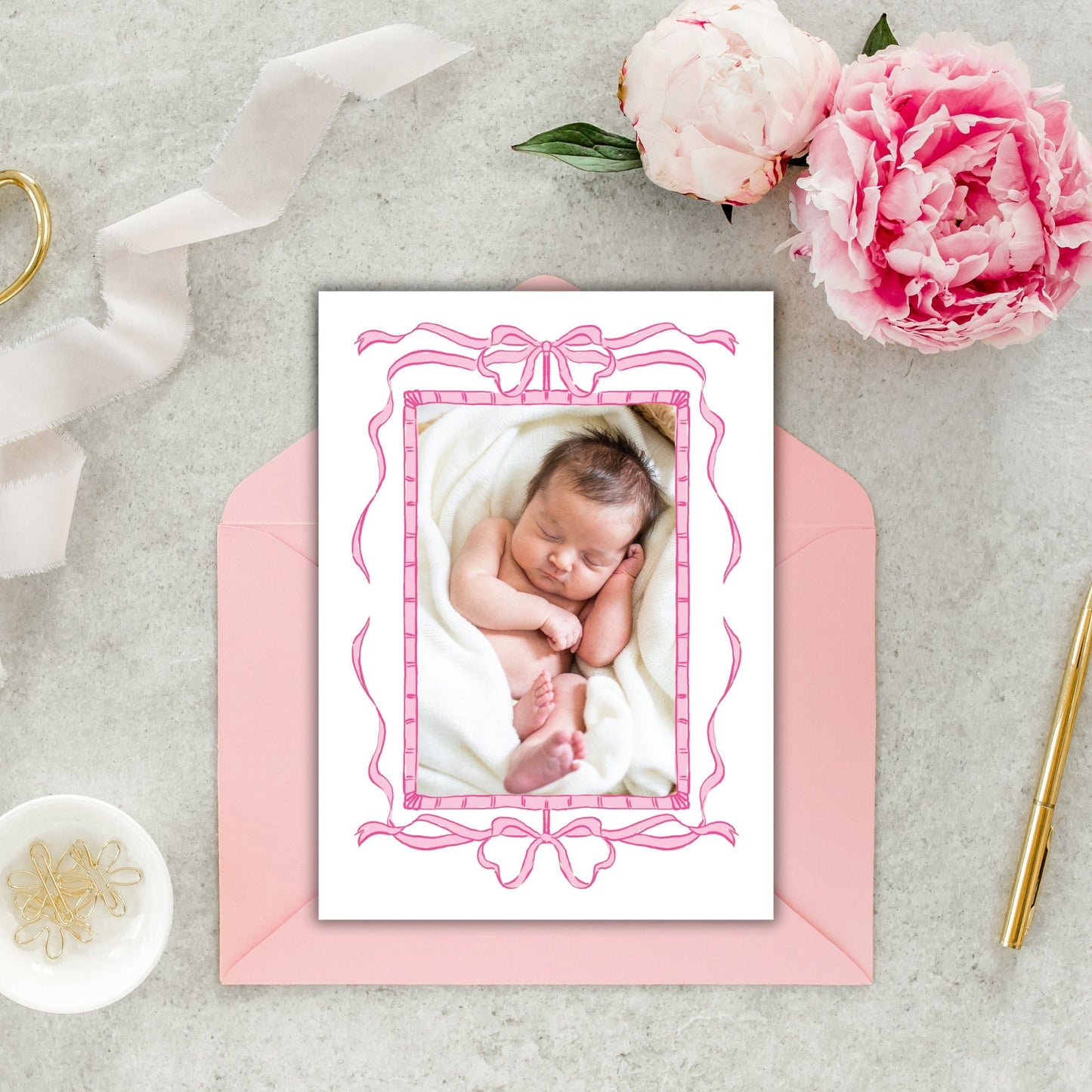 Bamboo Frame Birth Announcement - Pink