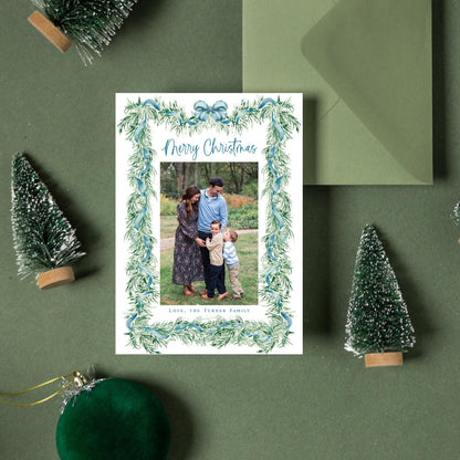 Teal Bow Christmas Card