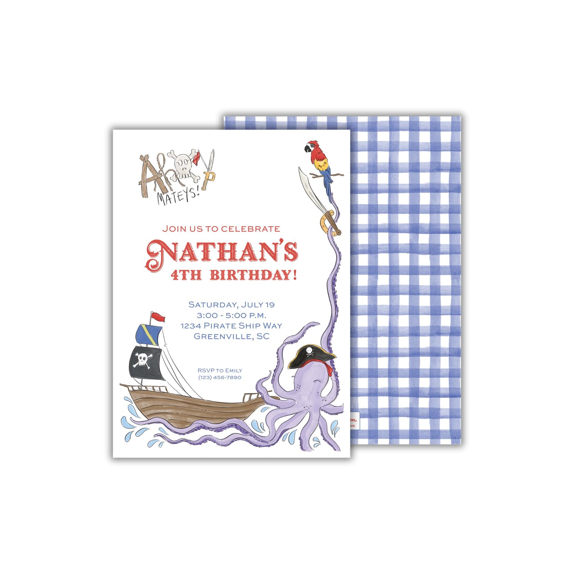 a birthday card with an octopus and pirate ship