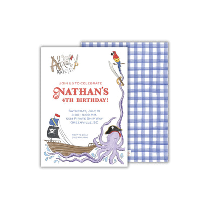 a birthday card with an octopus and pirate ship