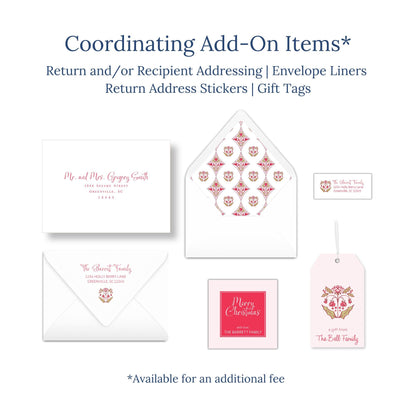 various items related to coordinating add-ons for a wedding or other special events, including envelopes, return address stickers, and gift tags.