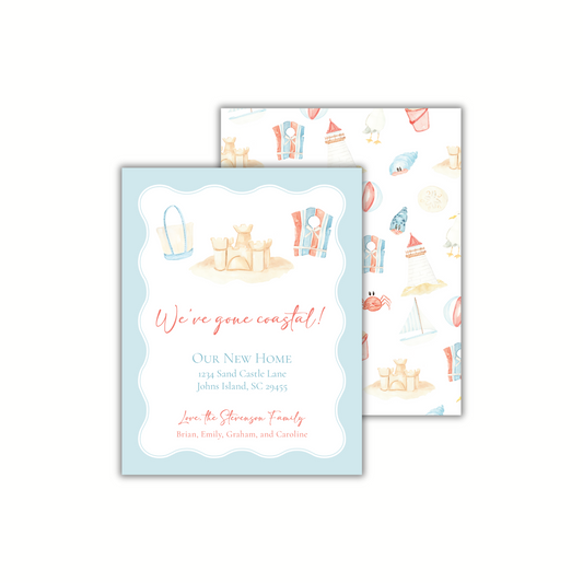 a card with a picture of a beach scene