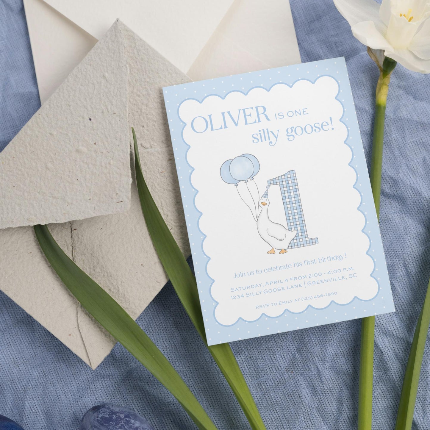 Silly Goose Invitation - Blue