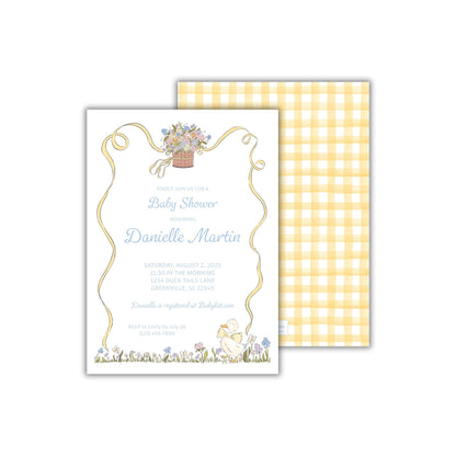 a baby shower is shown with a gingham checkered background