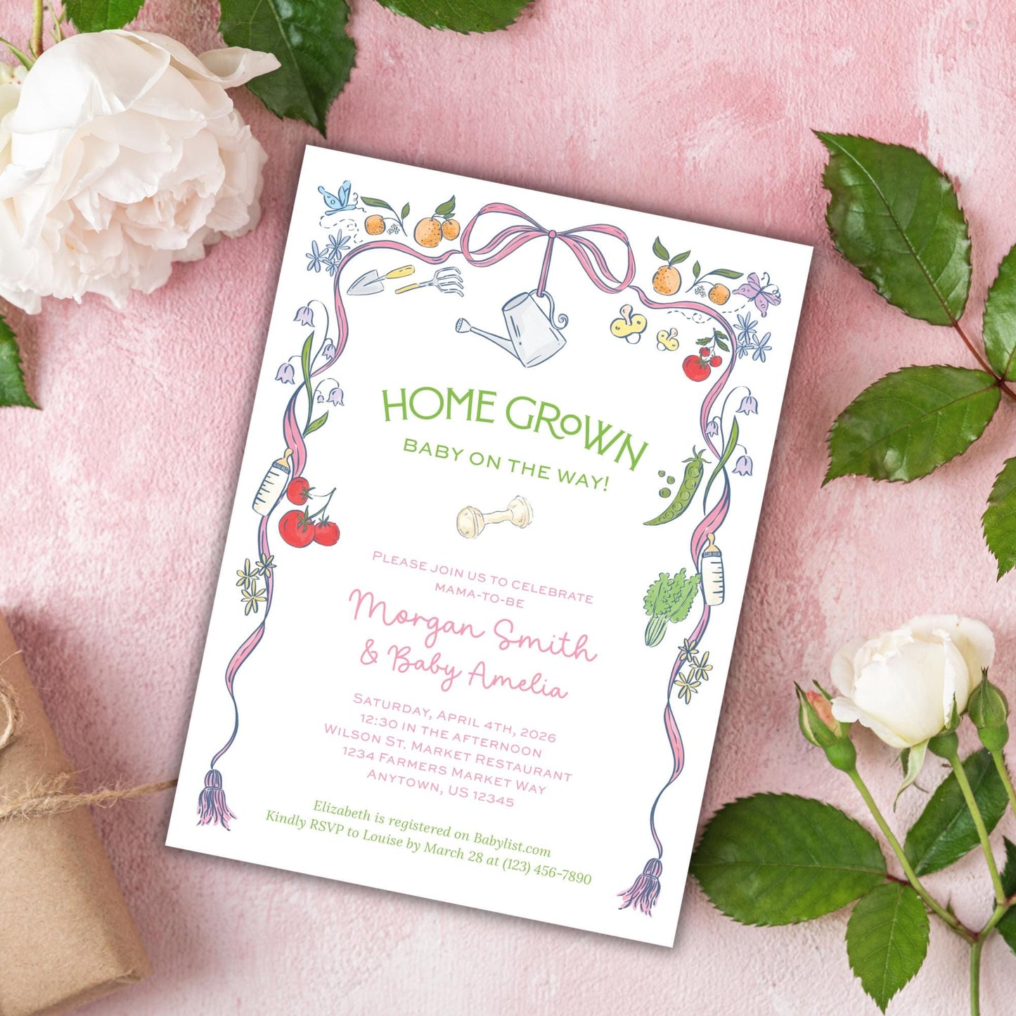 Home Grown Baby Shower Invitation - Pink
