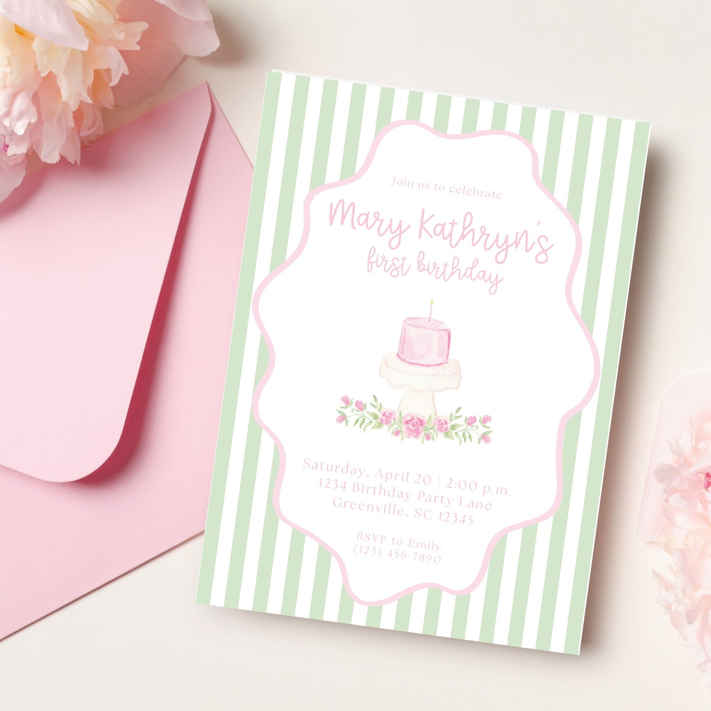 Classic First Birthday Invitation - Pink