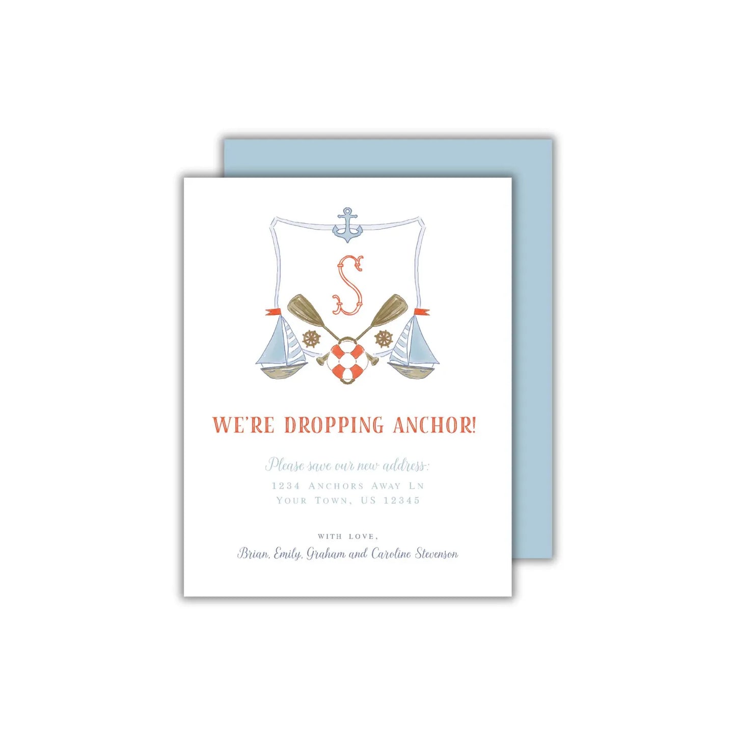 a card with a sailboat and anchor on it