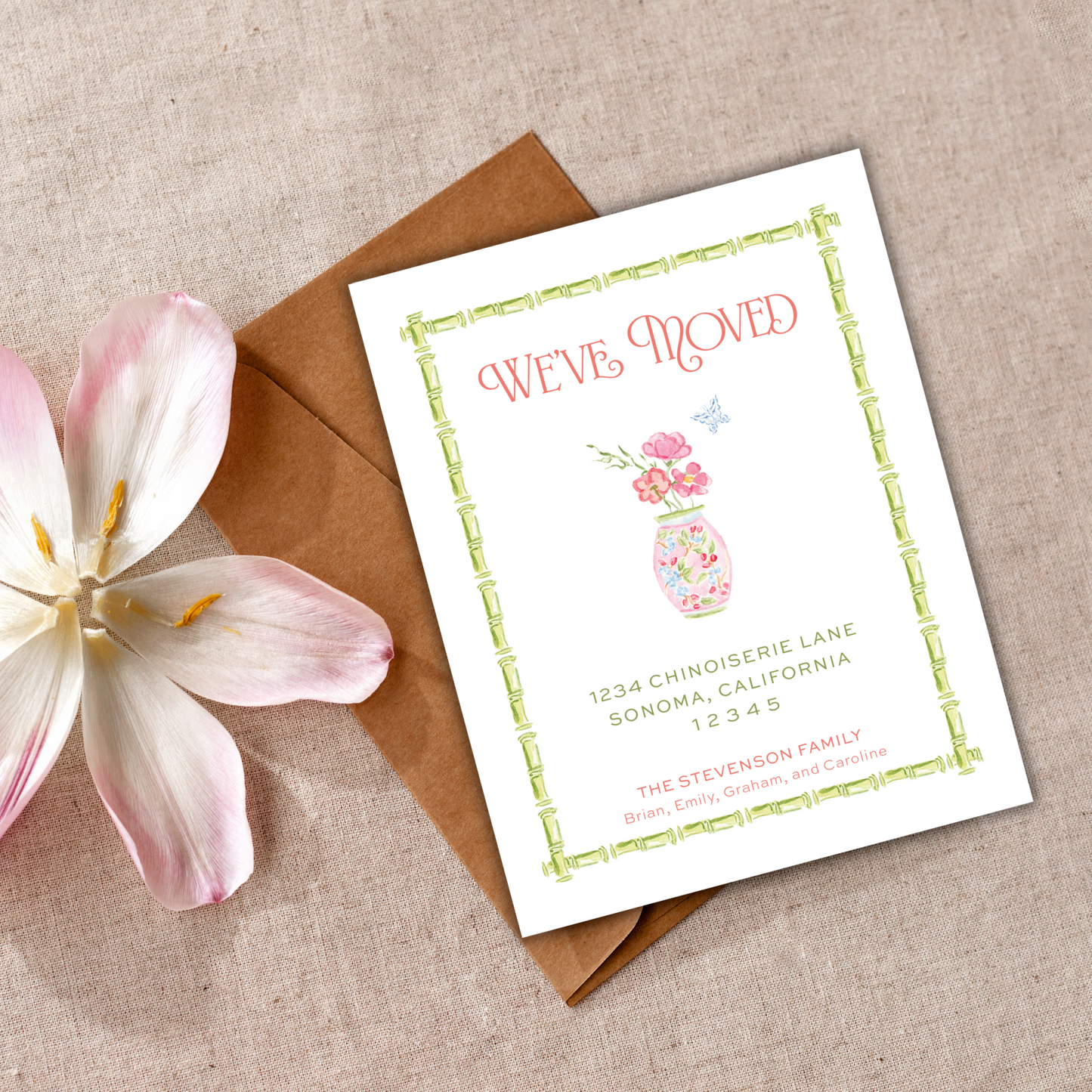 Bamboo Floral Moving Announcements
