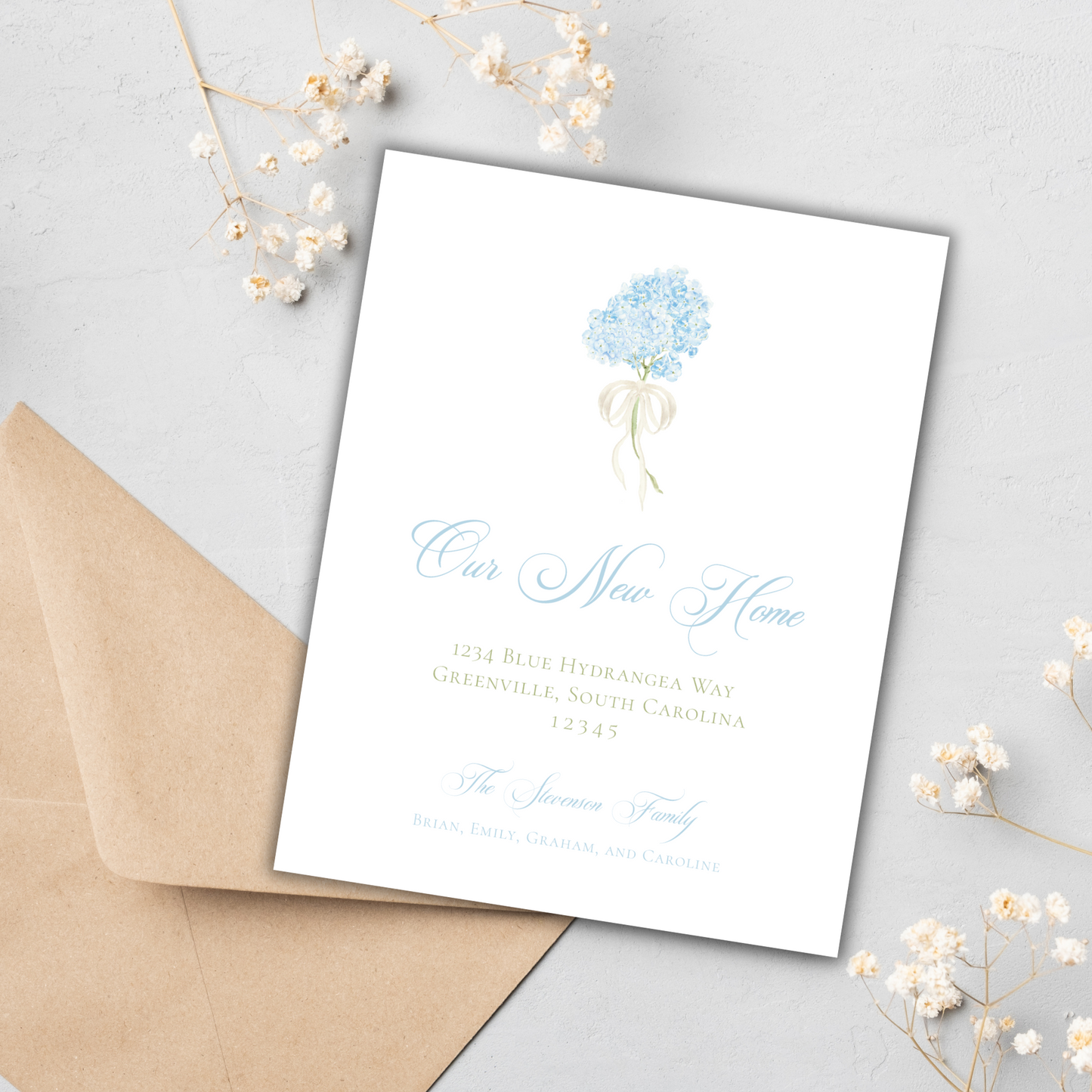 Blue Hydrangeas Moving Announcements