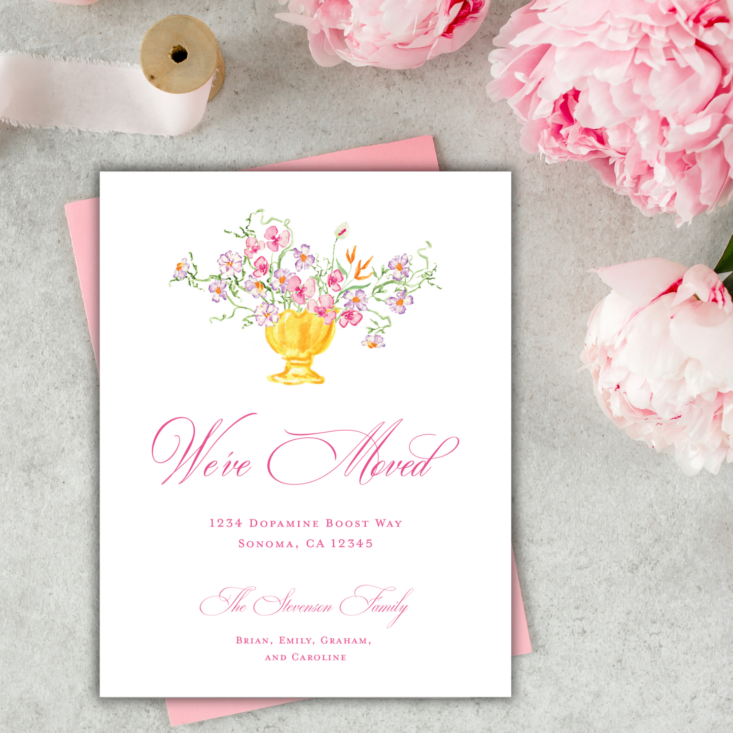 Pink Floral Moving Announcements