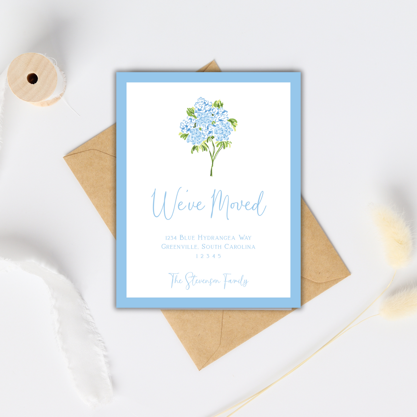 Playful Hydrangeas Moving Announcements