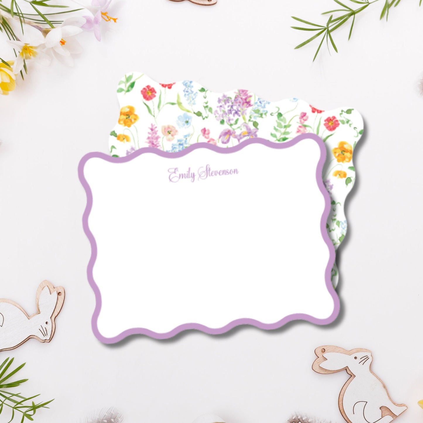 Wavy Lavender Floral Notecards