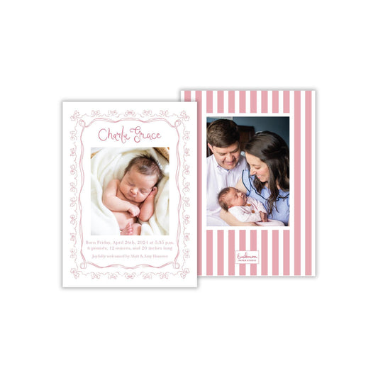 Bow Frame Birth Announcement - Pink