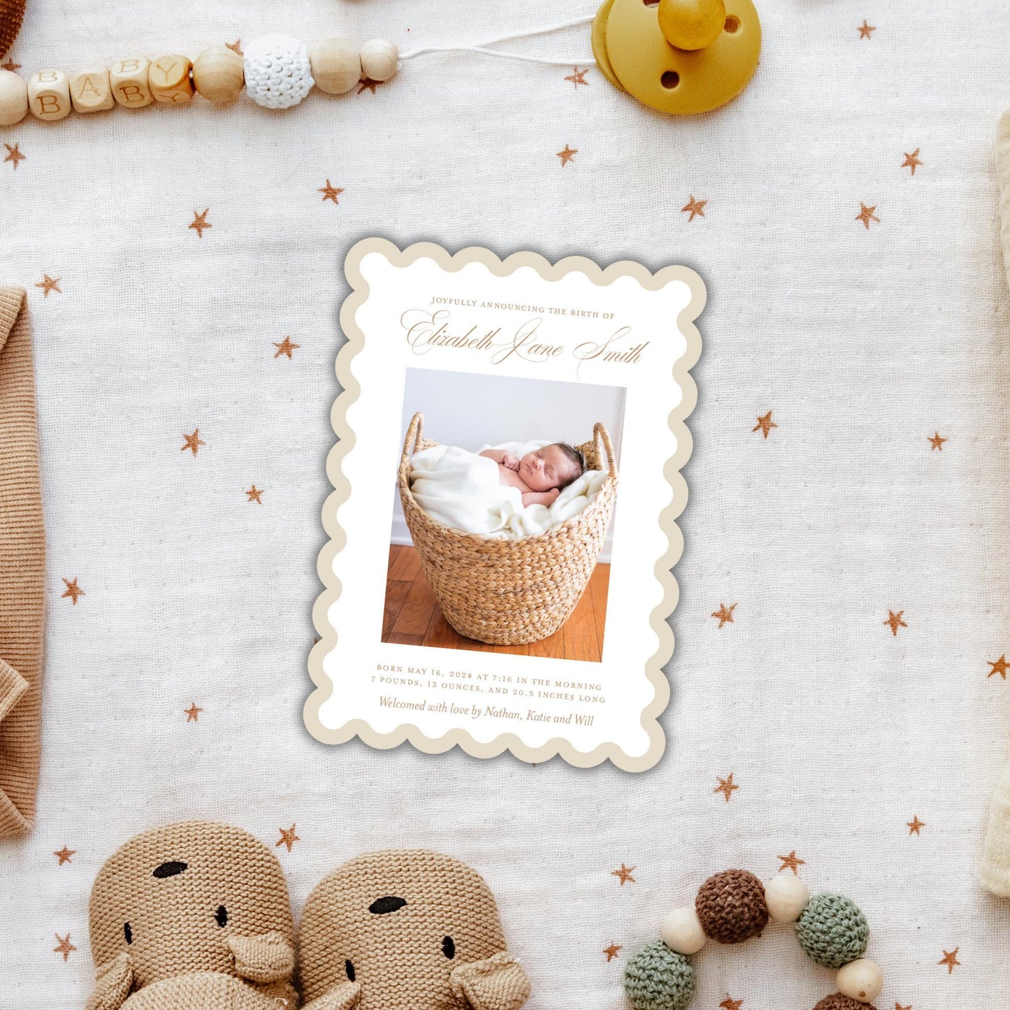 Scalloped Neutral Birth Announcement