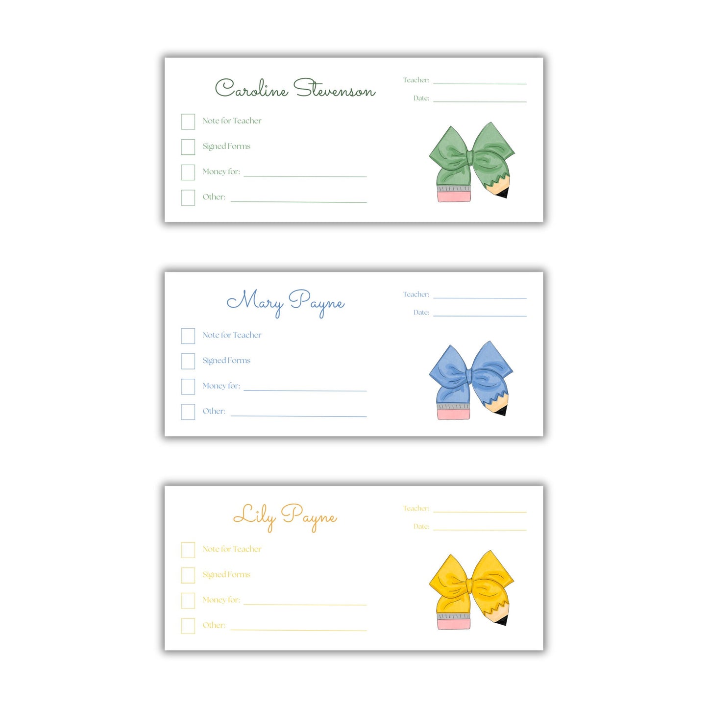 Pencil Bow Money Envelopes