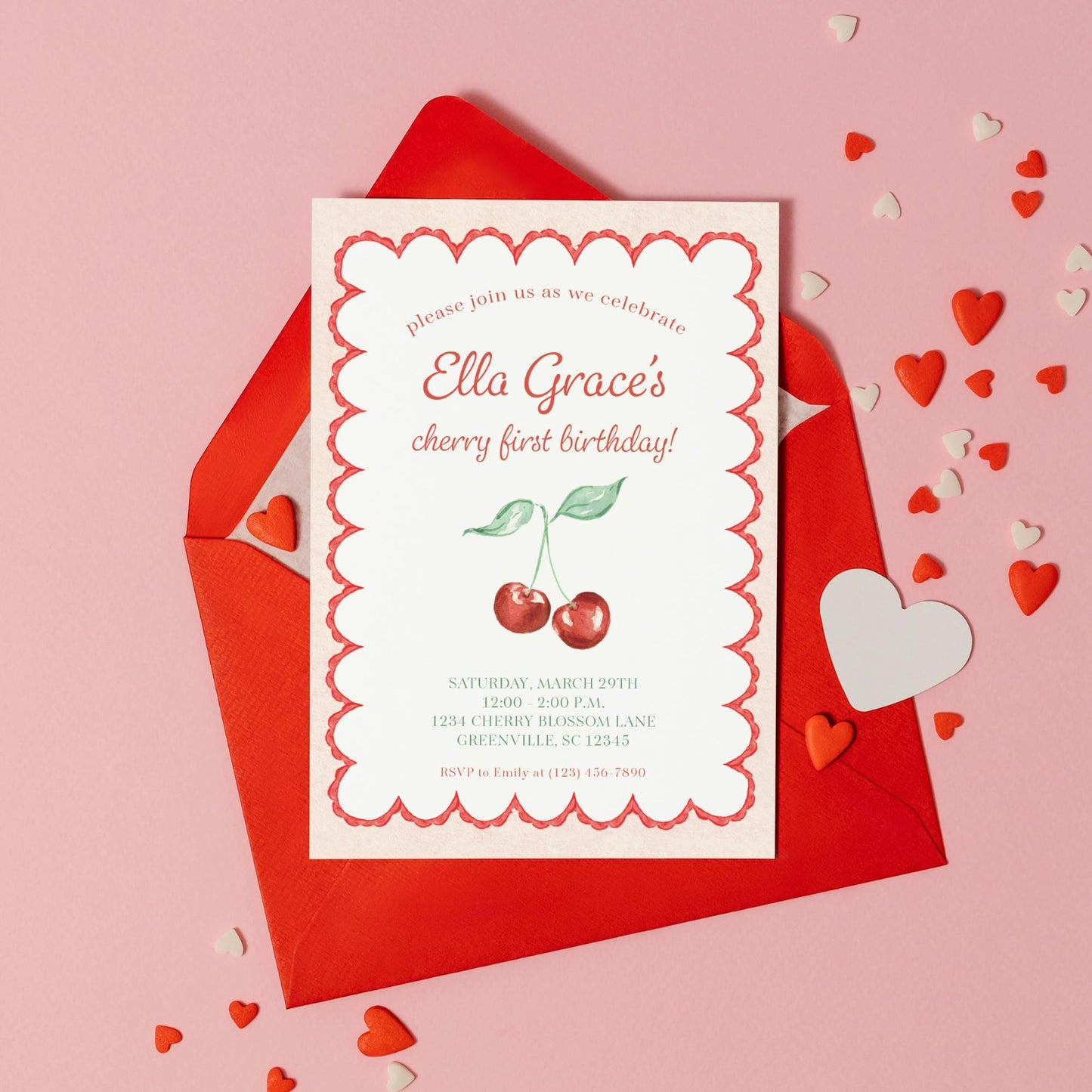 Cherry First Birthday Invitation