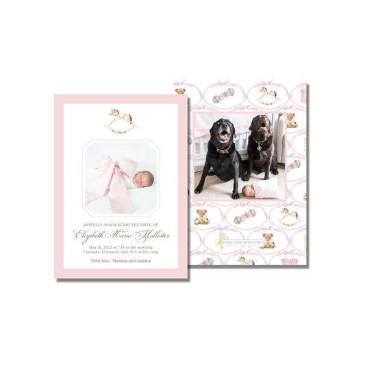 Rocking Horse Birth Announcement - Pink
