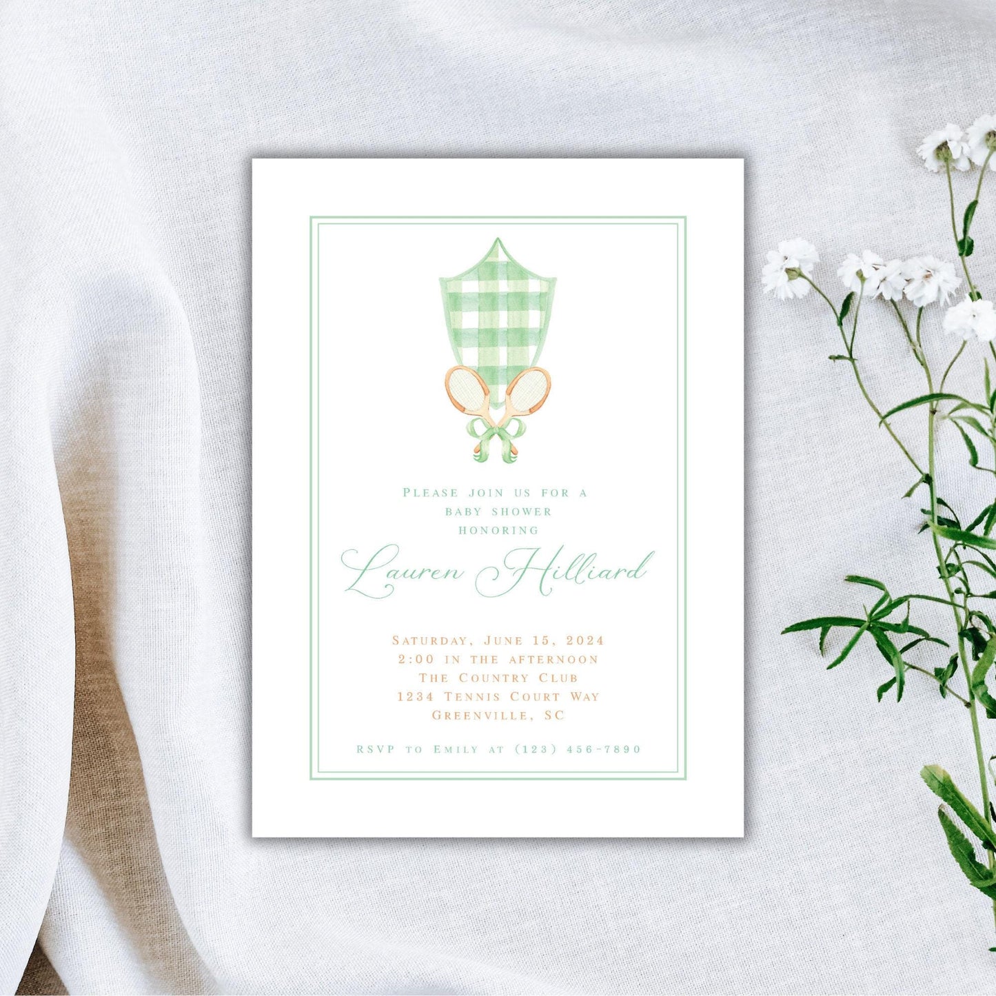 Tennis Baby Shower Invitation - Green