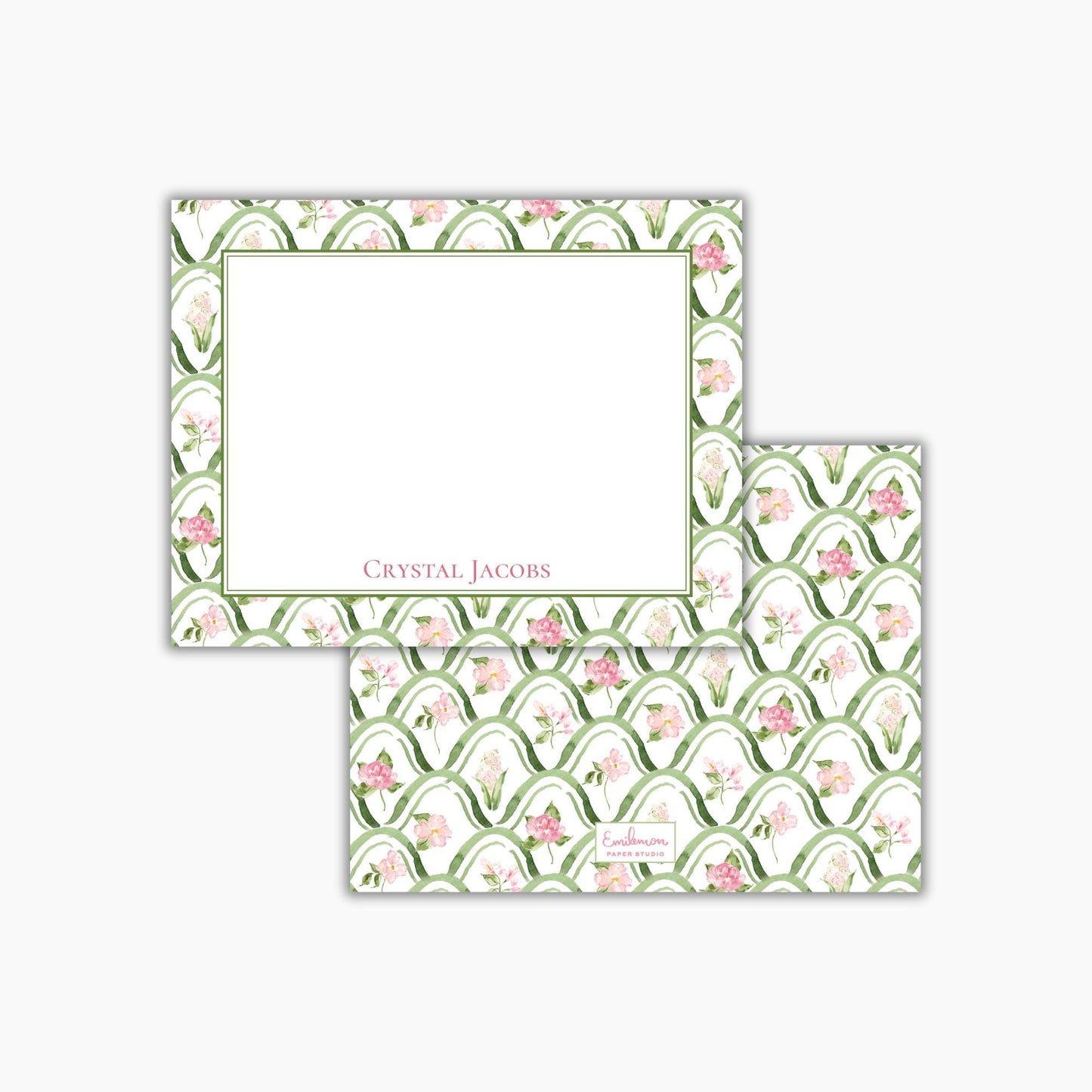 a set of greeting cards with a floral pattern and a blank space for writing a message.