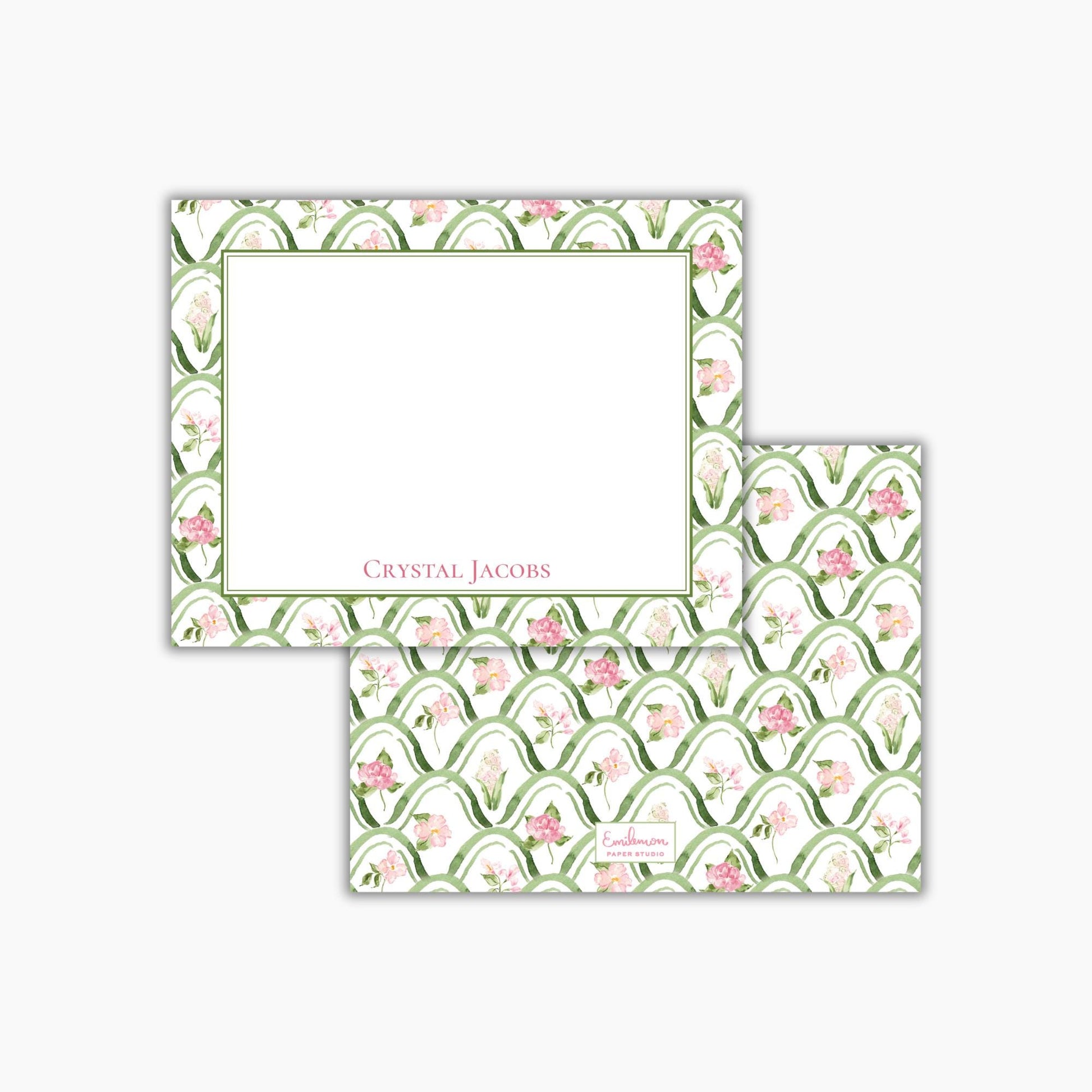 a set of greeting cards with a floral pattern and a blank space for writing a message.