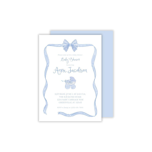 Baby Carriage Baby Shower Invitation - Blue