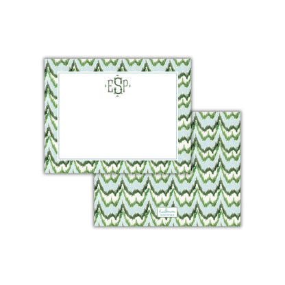 a set of greeting cards with a repeating pattern of green and white zigzag designs. The cards have a blank space in the center, which could be used for writing a message.
