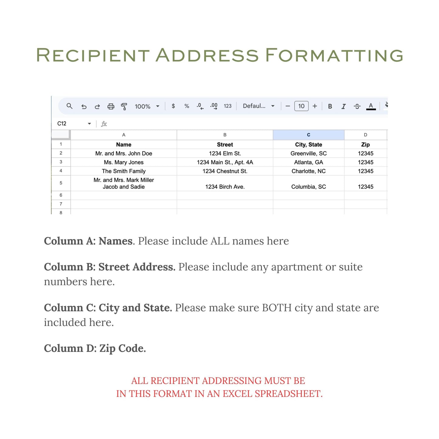 Recipient and Return Envelope Address Printing Services - This listing is for the printing service ONLY