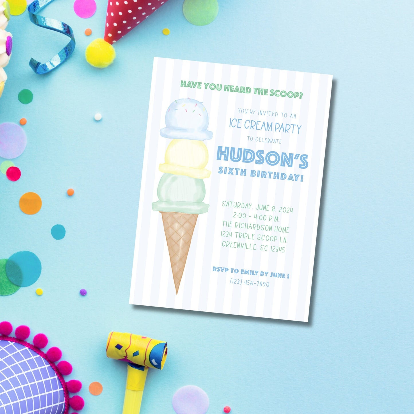 Ice Cream Invitation - Blue