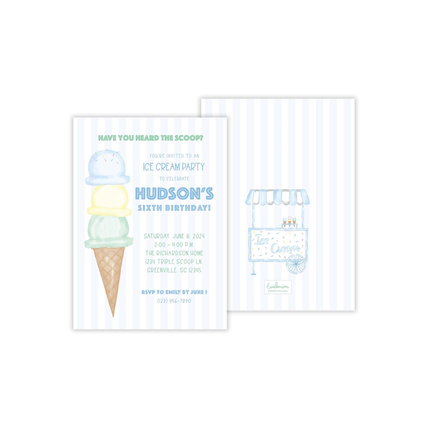 Ice Cream Invitation - Blue