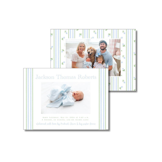Floral Pinstripe Birth Announcement