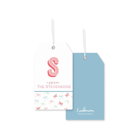 Monogrammed Bow Christmas Tags