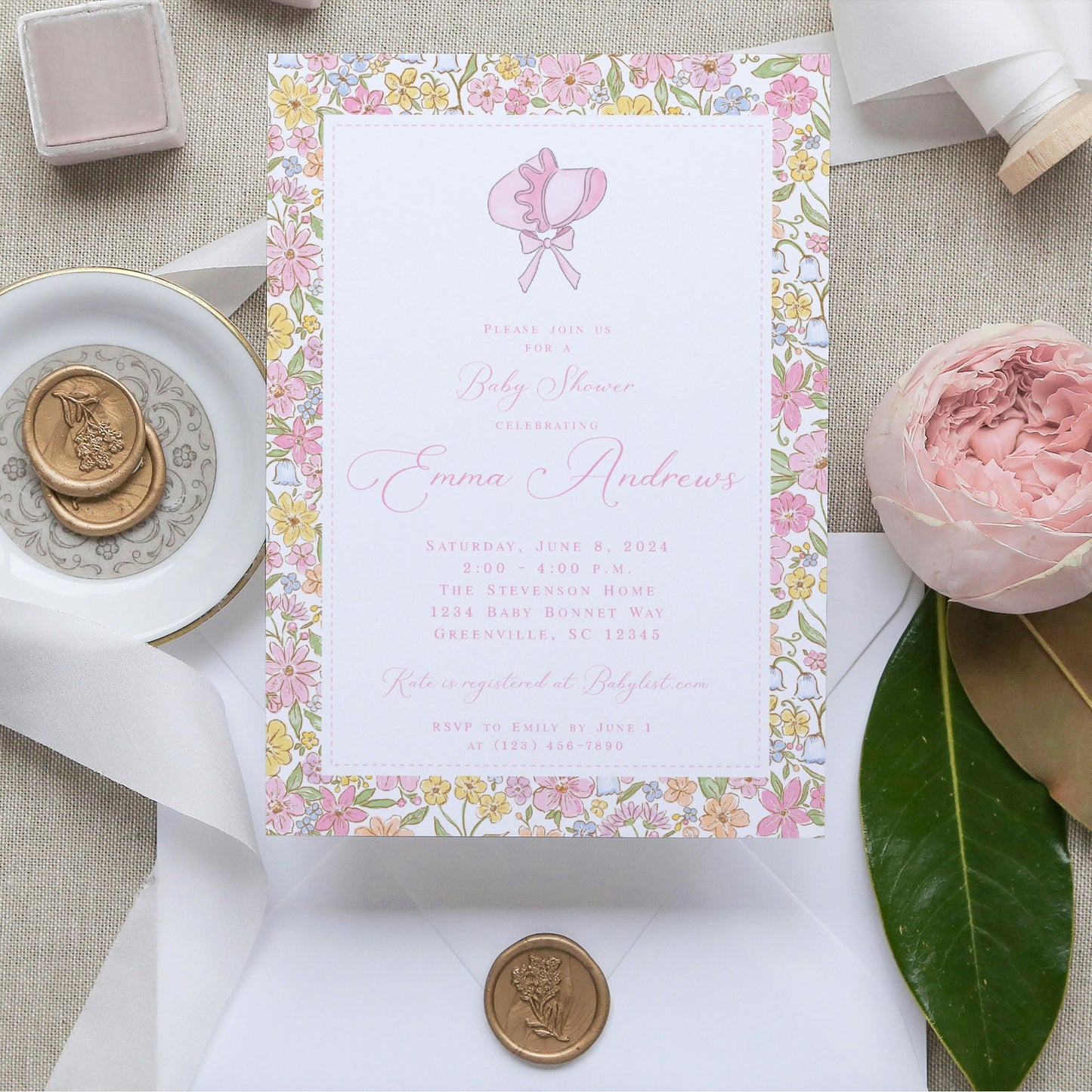 Baby Bonnet Baby Shower Invitation