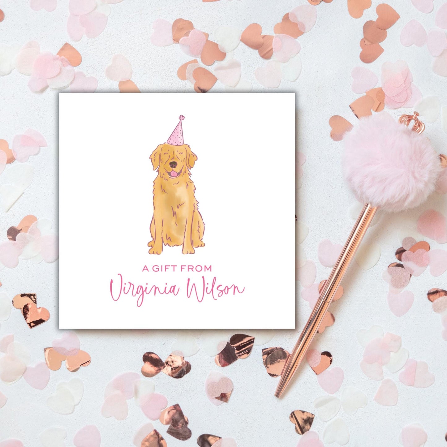 Golden Retriever Enclosure Cards - Pink