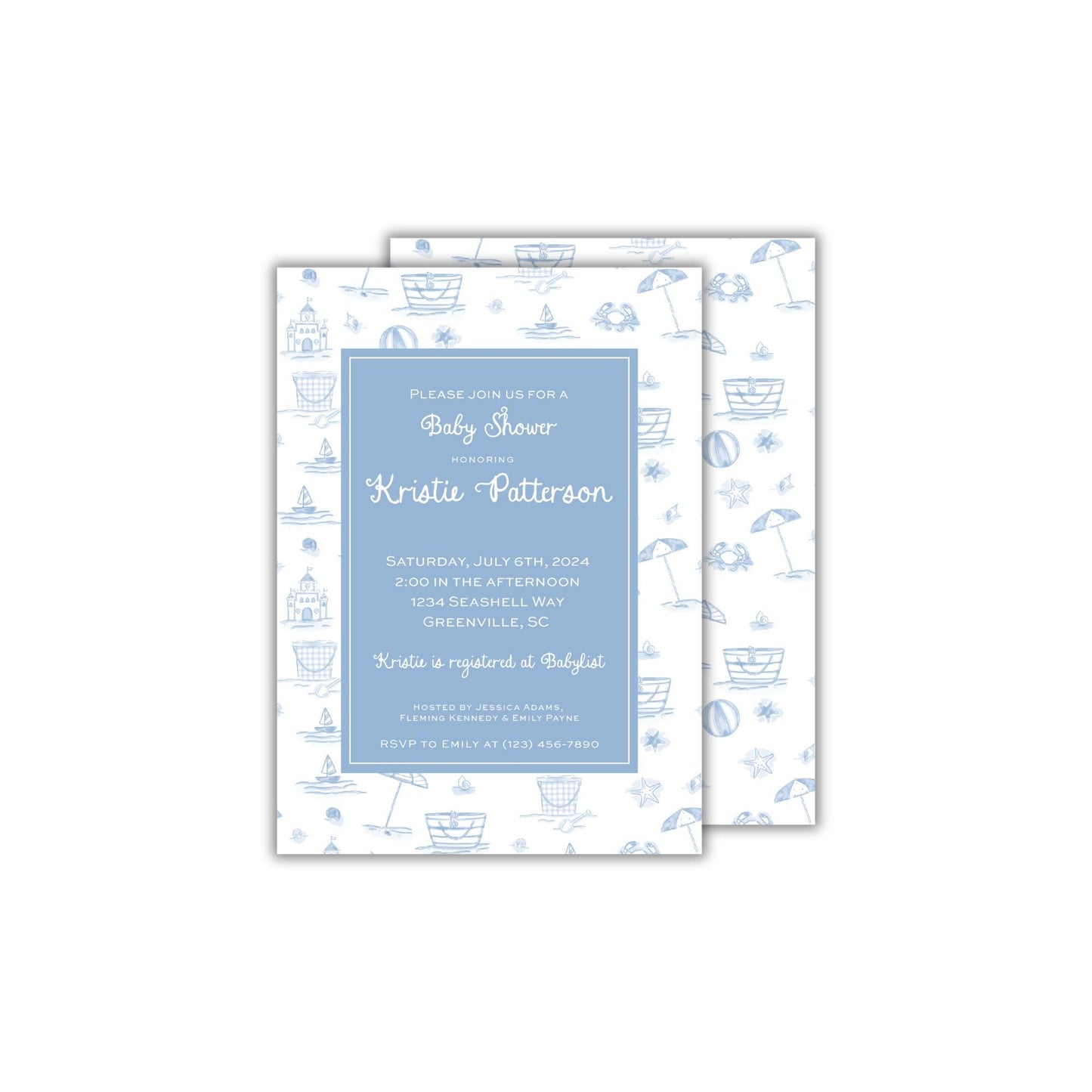 Beach Toile Baby Shower Invitation
