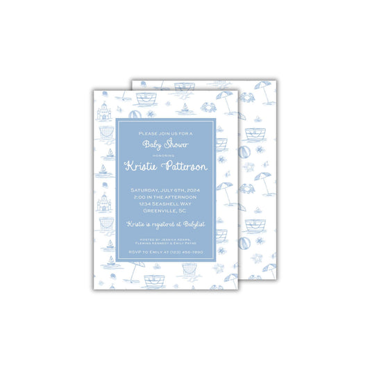 Beach Toile Baby Shower Invitation