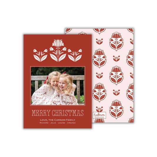Block Print Christmas Card - Red