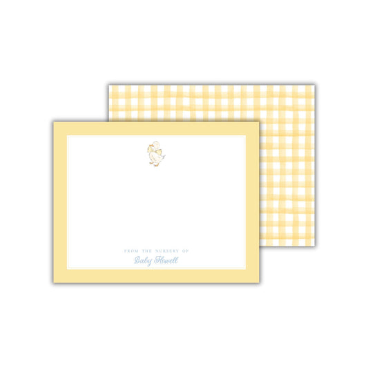 a yellow and white checkered paper with a picture of a bird on it