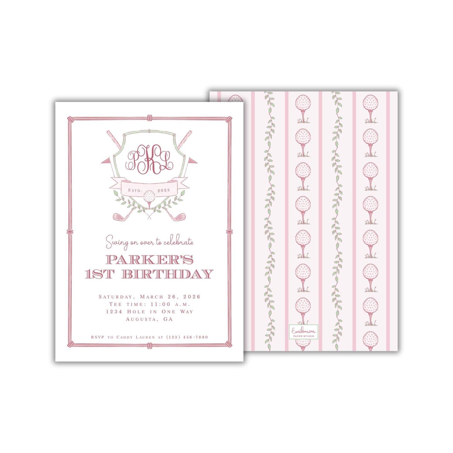The image is a birthday invitation for a Parker's 1st birthday celebration.