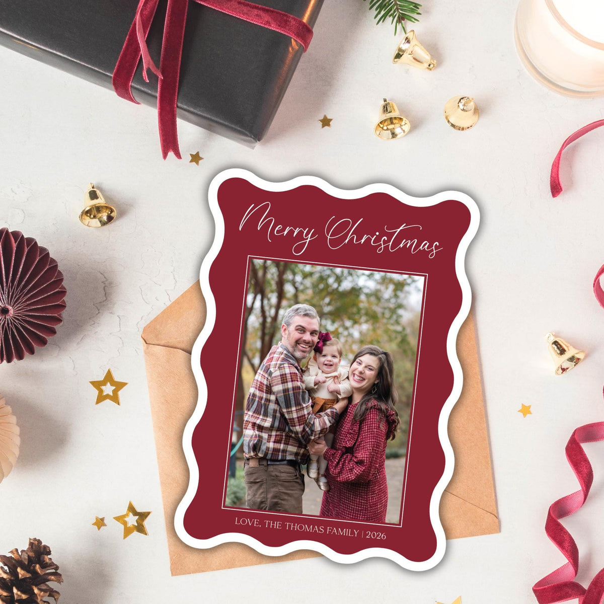 Burgundy Toile Christmas Card