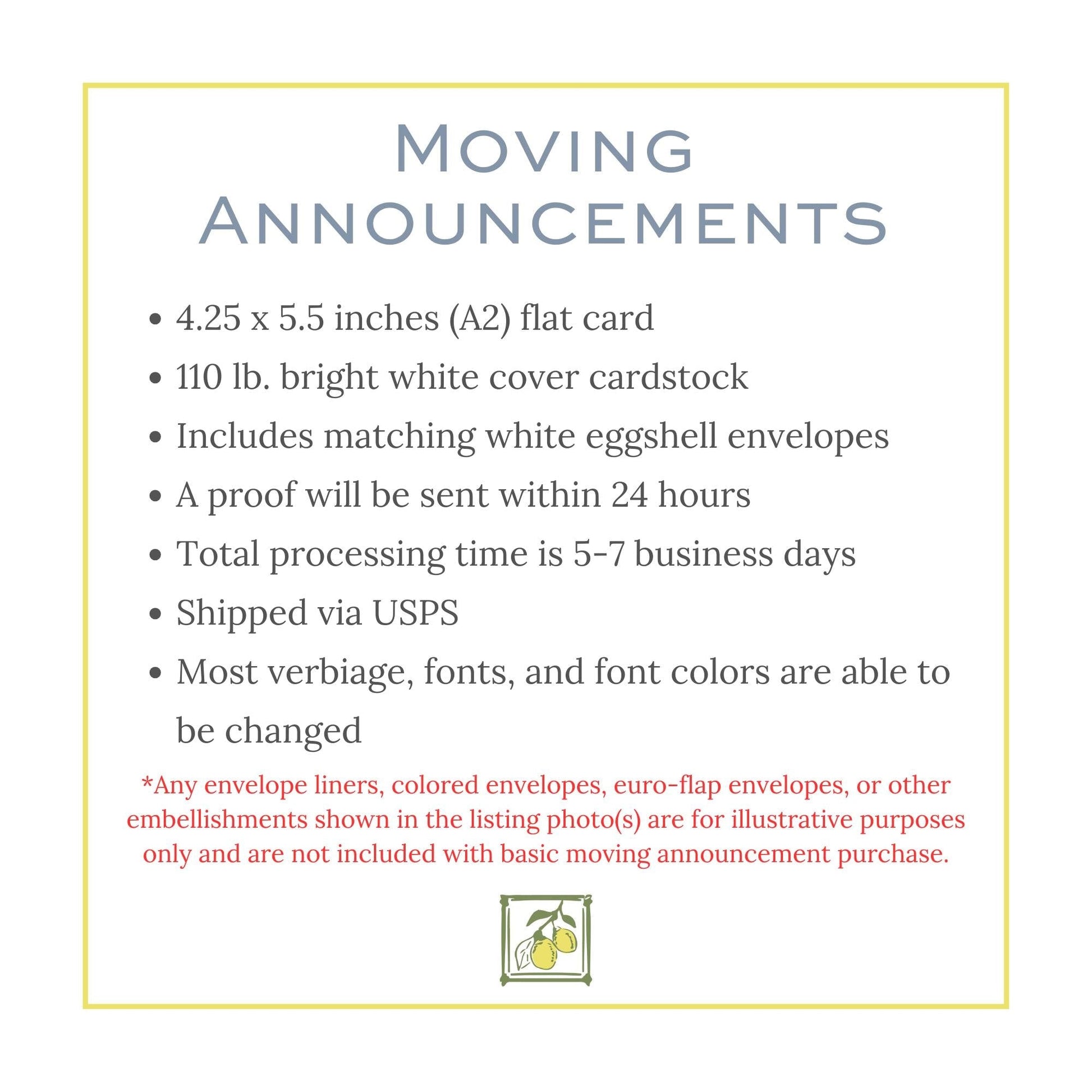 a white poster with the words moving announcements