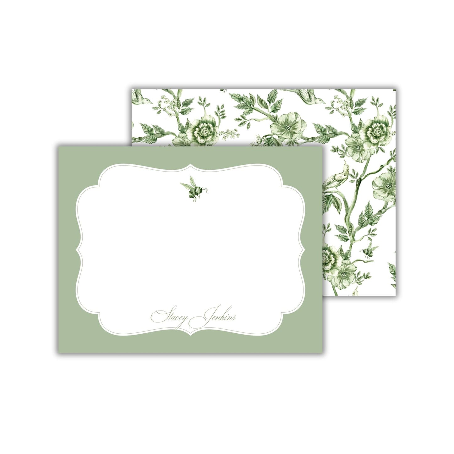two cards with green flowers on them