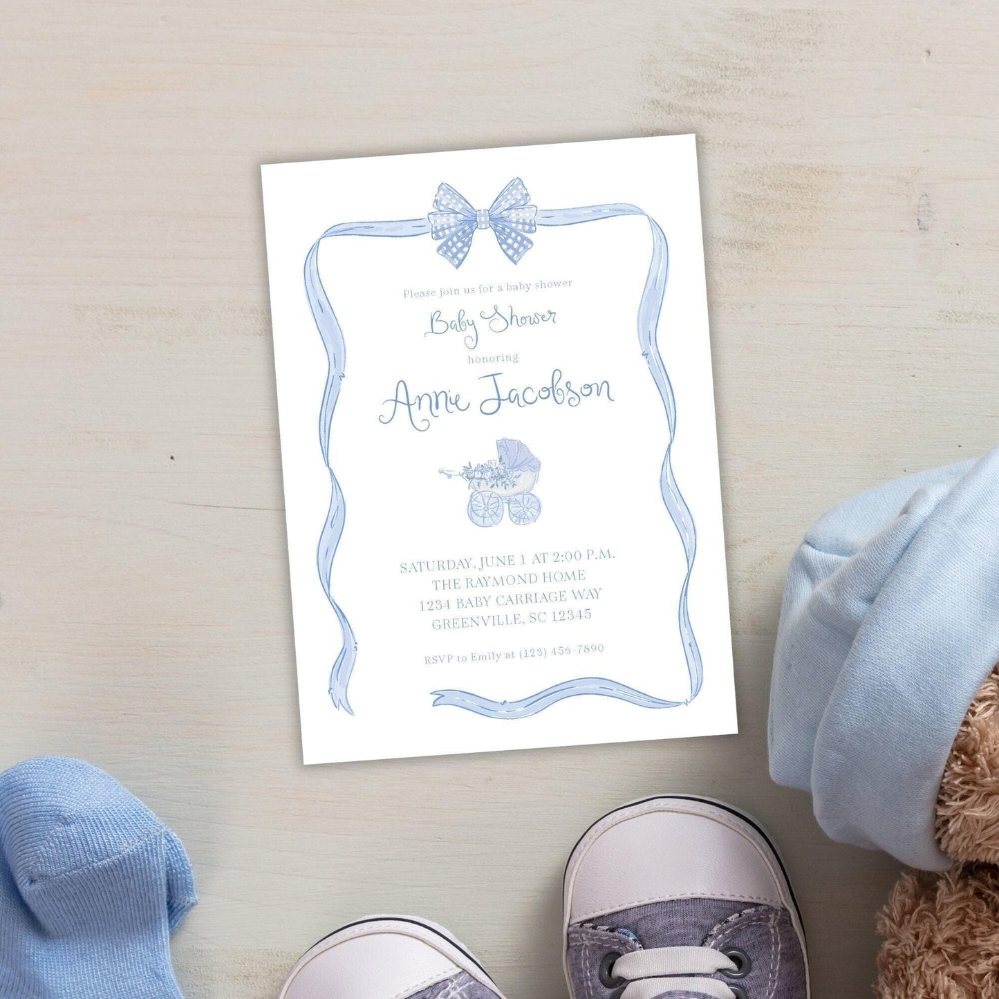 Baby Carriage Baby Shower Invitation - Blue