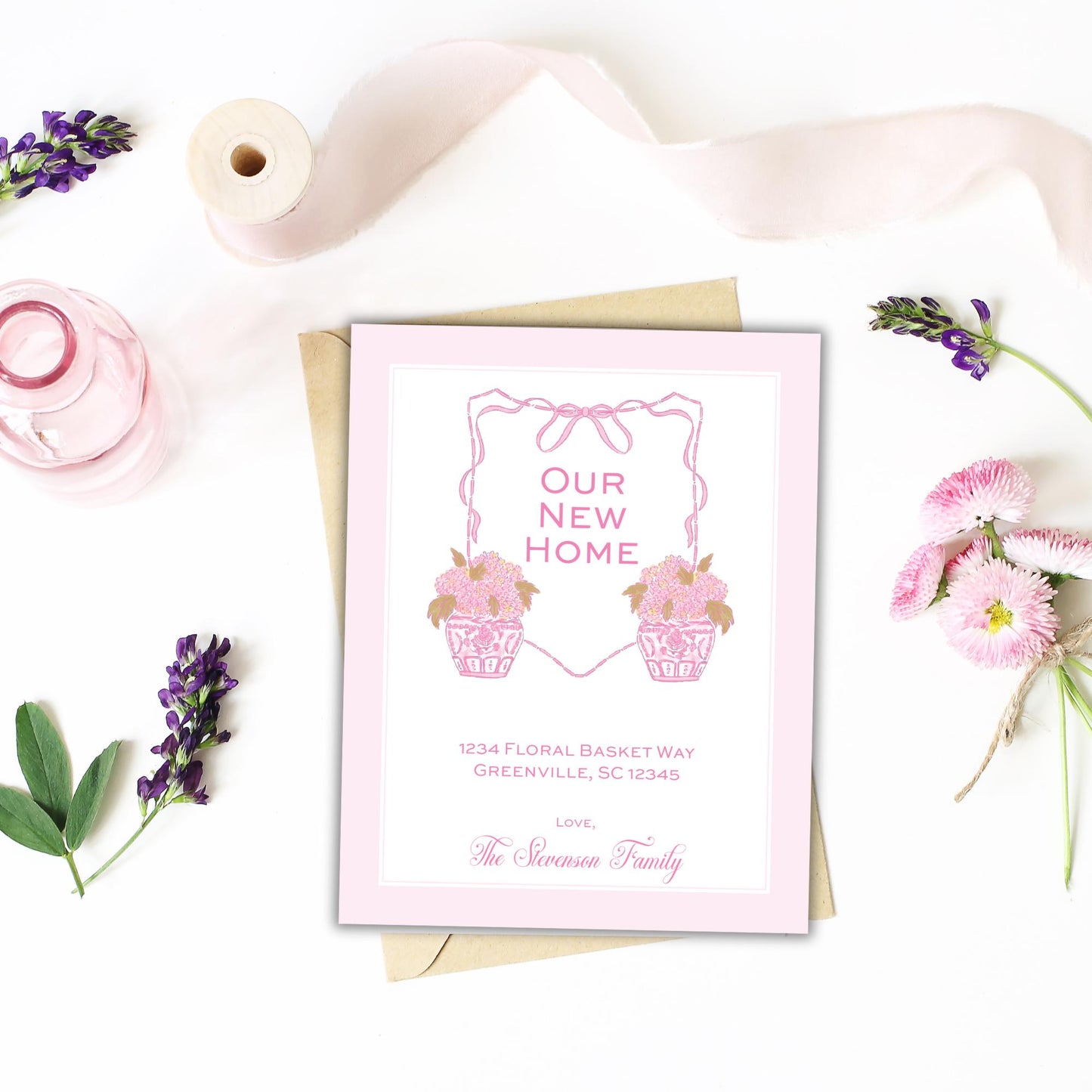 Hydrangea Crest Moving Announcements - Pink