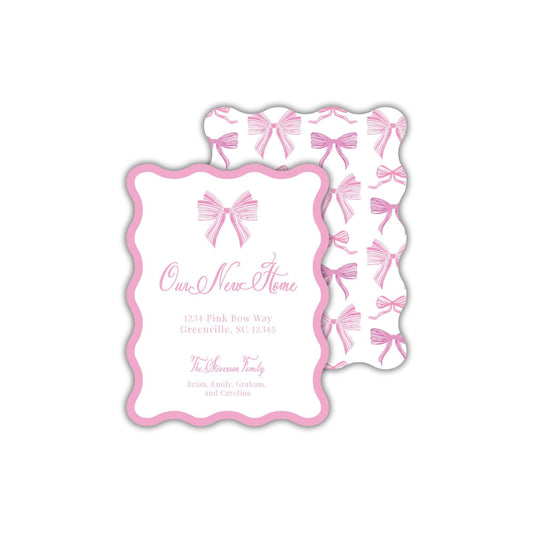 Wavy Bow Moving Announcements - Pink