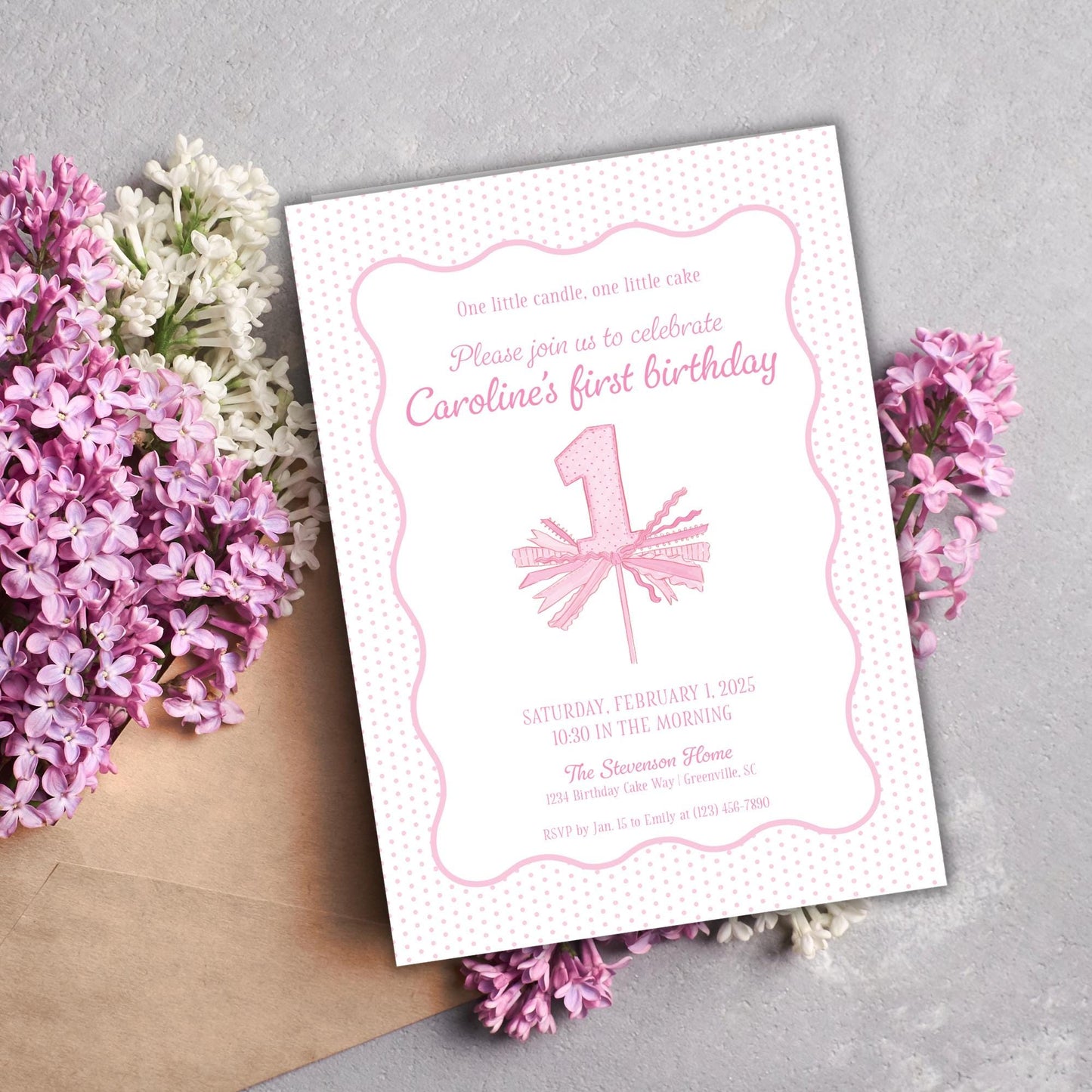 One Little Candle Invitation - Pink
