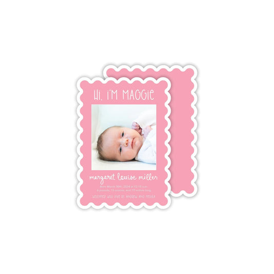 Whimsical Scallop Birth Announcement - Pink